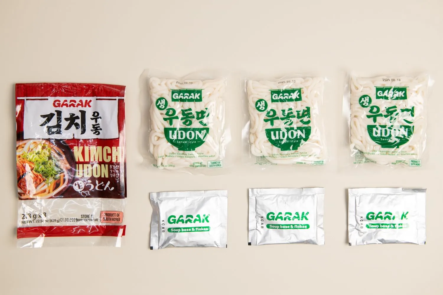 GARAK Kimchi Soup Udon Noodles (3 Packs) – Thick Japanese-Style Korean Noodles with Seasoning, Ready in 2 Minutes, Perfect for Quick Meals (645g / 22.75oz)