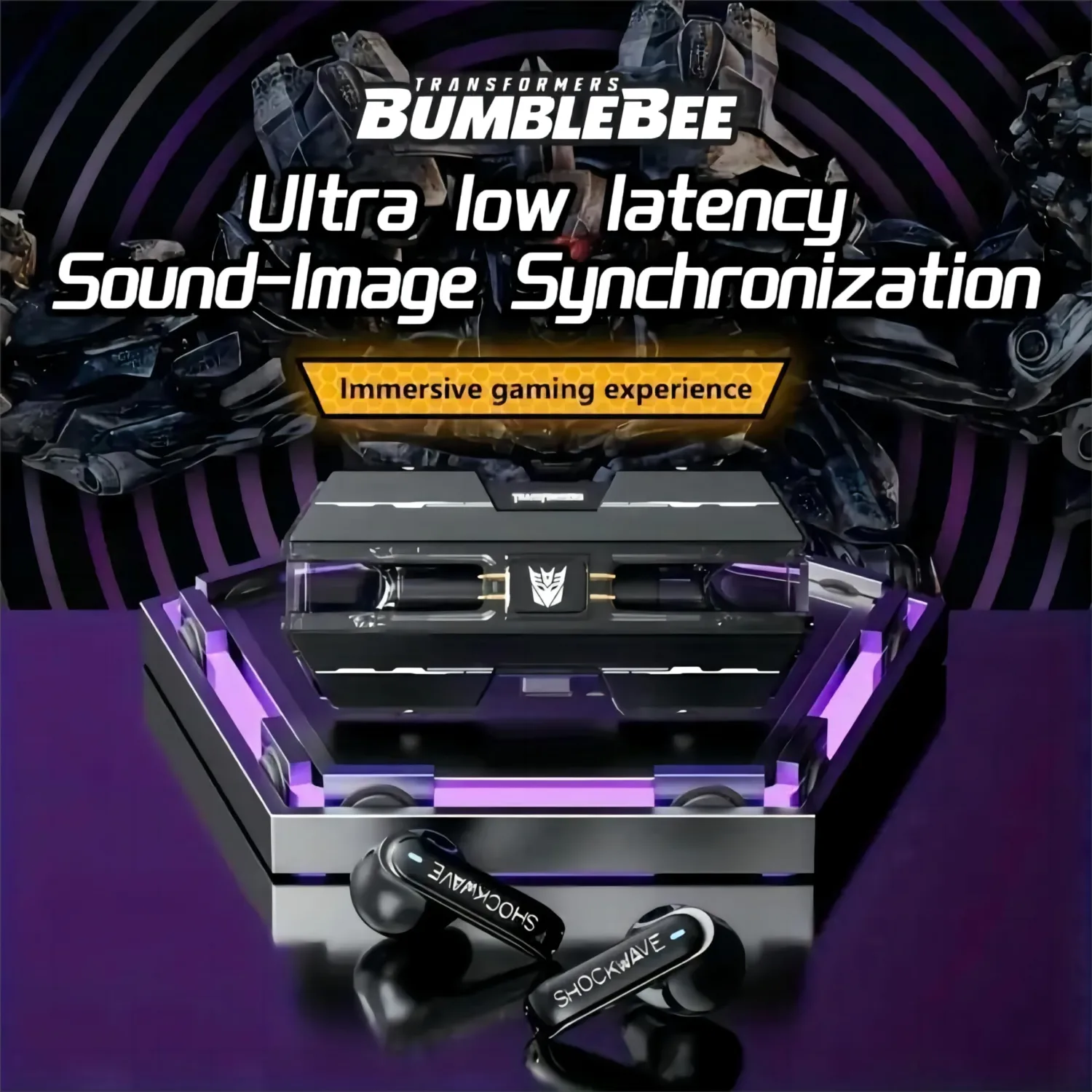 Transformers TF-T01 True Wireless Earbuds Wireless Bluetooth 5.4 Ear Buds Deep Bass Sound Earbud with Smart Noise Cancelling Mic IPX5 Waterproof in Ear Earphones for Android iOS Black Shockwave