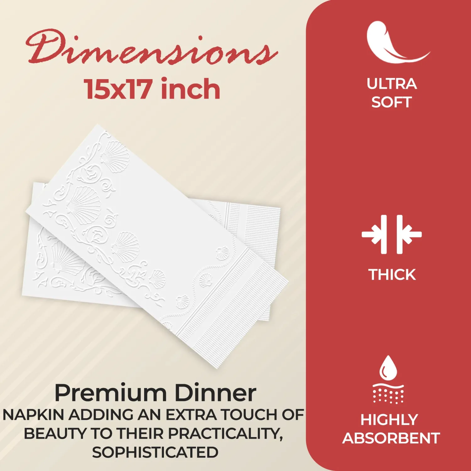 80 Premium 3-Ply White Dinner Napkins Disposable for Party Wedding Reception, Paper Decorative Linen Like Vanity Fair Napkins for Everyday Bulk - 15” X 17” Size Soft Thick Absorbent Napkin
