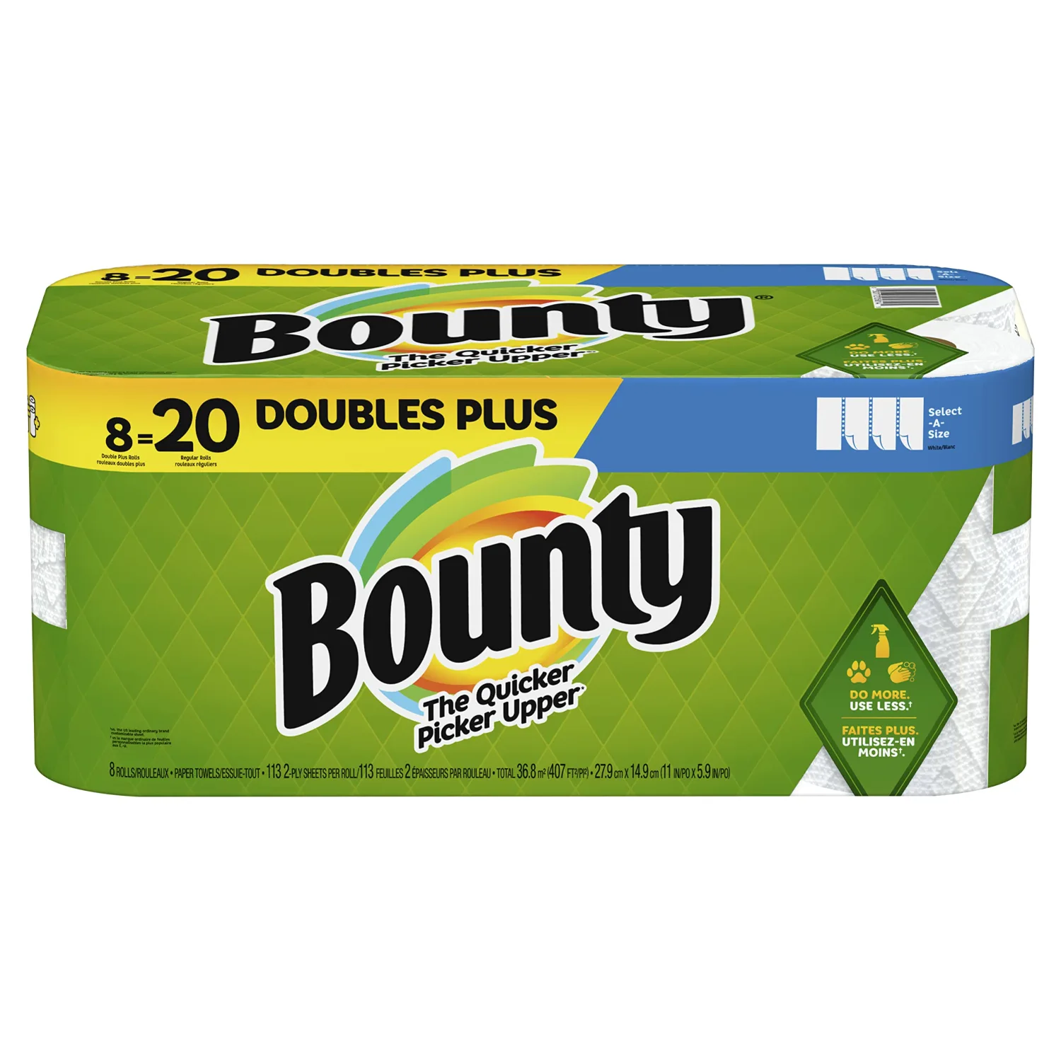 Bounty Select-A-Size Paper Towels, 8 Double Plus Rolls White, 113 Sheets Per Roll