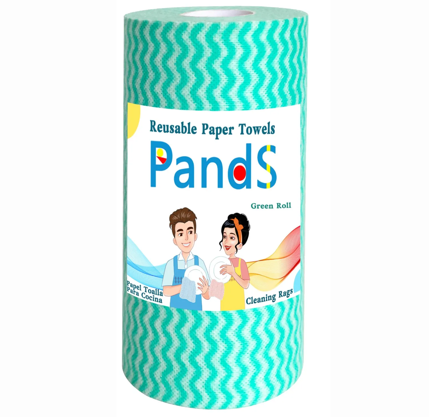 Reusable Paper Towels Washable, 60 Ct/Roll - 7.8×11.9 in/Sheet, Reusable Cloths for Kitchen, Green