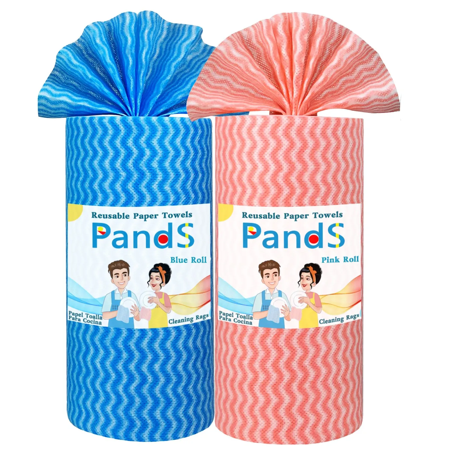 Reusable Paper Towels Washable, 120Ct Dish Cloths for Washing Dishes, Disposable Cleaning Cloths Quick Dry, Blue & Pink 2 Rolls
