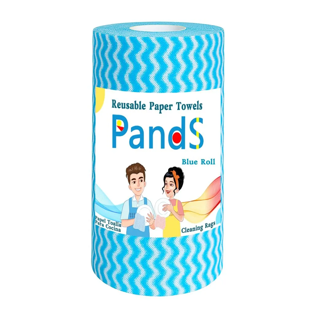 Reusable Paper Towels Washable Roll 60 Ct, Heavy Duty Odor Free, Disposable Dish Cloths, Blue