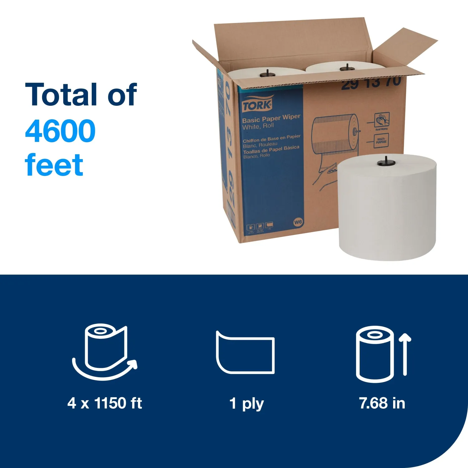 Tork Basic Paper Wiper White W6, Roll, 4 x 1150 Sheets, 291370