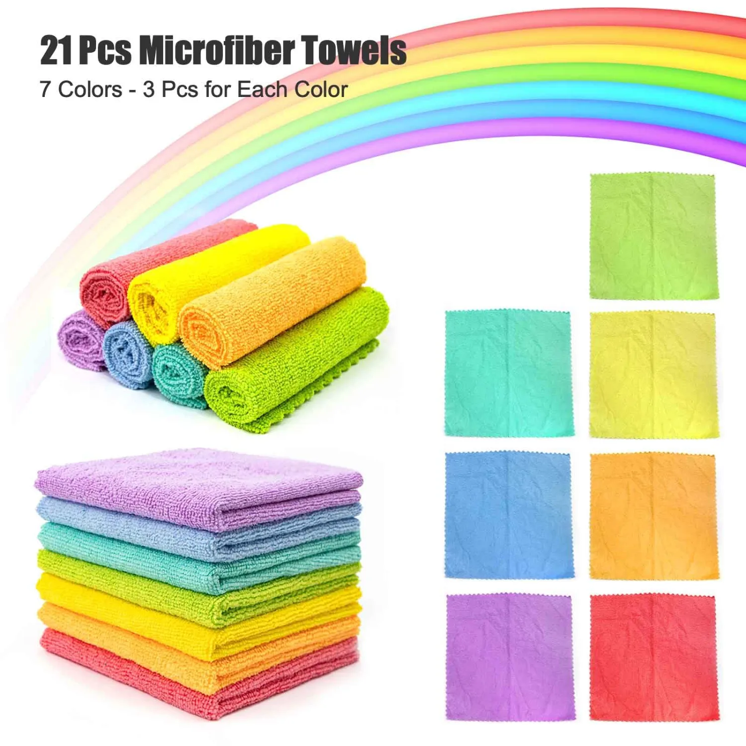 21 Reusable Paper Towels Washable, 11.8" X 11.8" Super Absorbent Microfiber Towels Kitchen, Dishwasher Safe, No Odor, Super Soft, Highly Absorbent, Waste Less, Rainbow Color