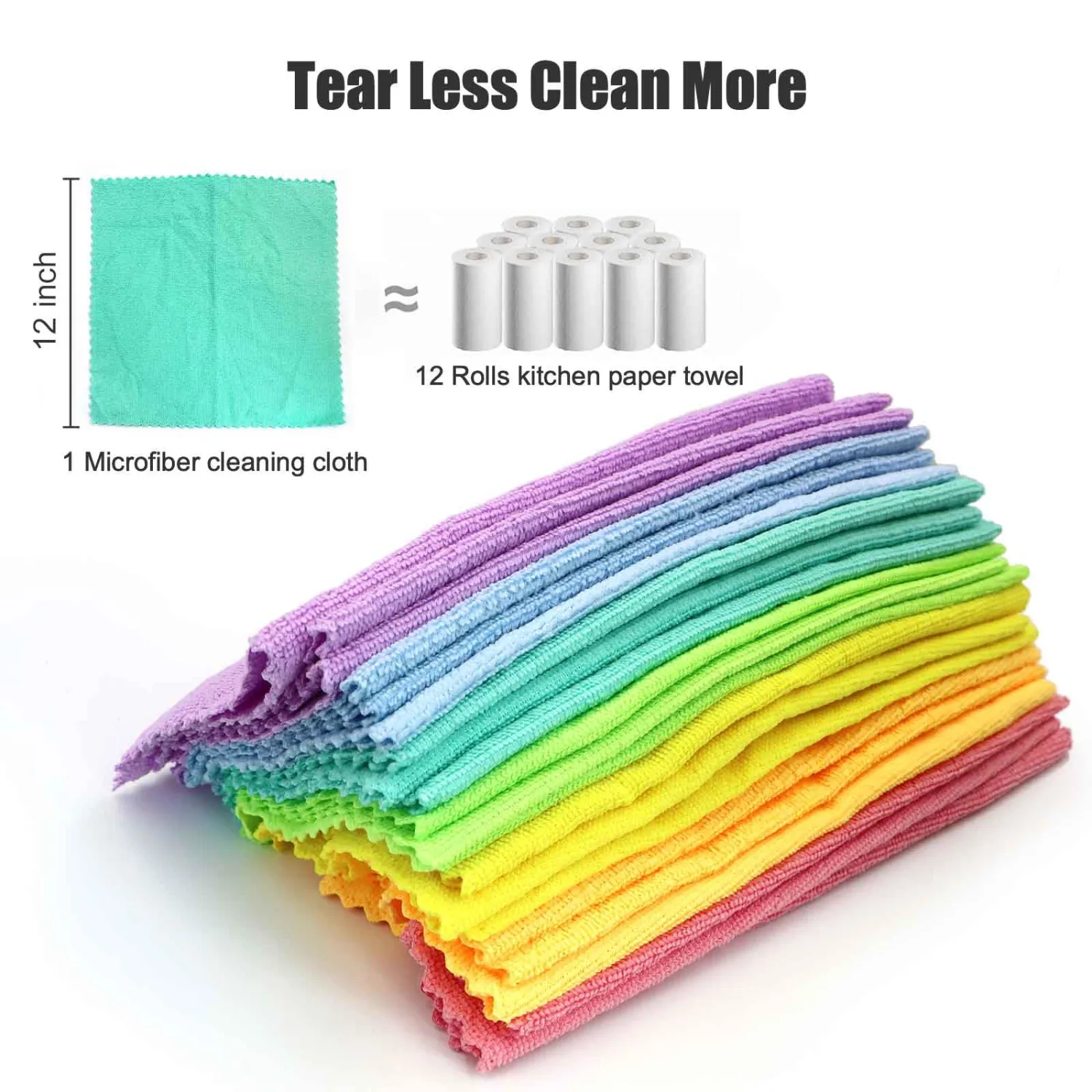 21 Reusable Paper Towels Washable, 11.8" X 11.8" Super Absorbent Microfiber Towels Kitchen, Dishwasher Safe, No Odor, Super Soft, Highly Absorbent, Waste Less, Rainbow Color