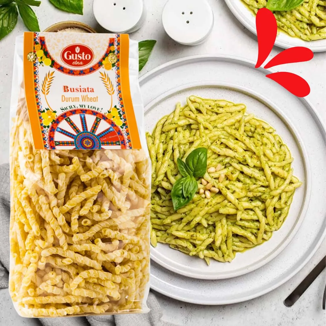 Busiata Pasta, Spiral Pasta (500 gr), Artisan Italian Pasta, Busiate Pasta, Product of Italy, Non GMO, by Gusto ETNA