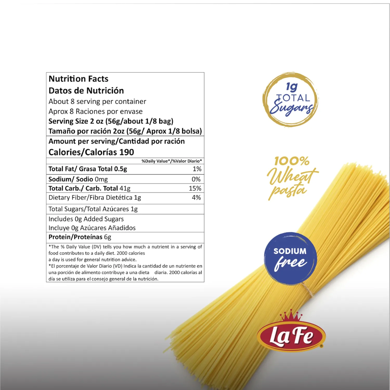 La Fe Spaghetti Pasta 16oz - 3 Pack - Unenriched Semolina Wheat Pasta Italian Spaghetti - Cholesterol & Sodium Free Noodles
