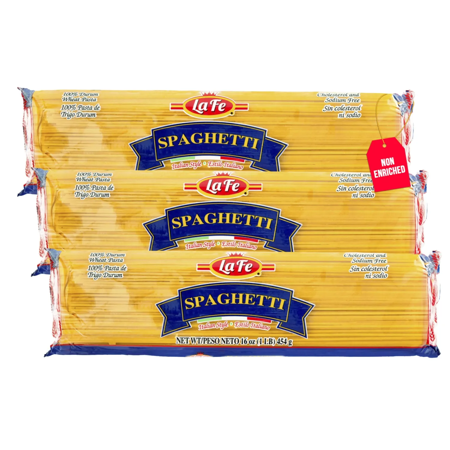 La Fe Spaghetti Pasta 16oz - 3 Pack - Unenriched Semolina Wheat Pasta Italian Spaghetti - Cholesterol & Sodium Free Noodles