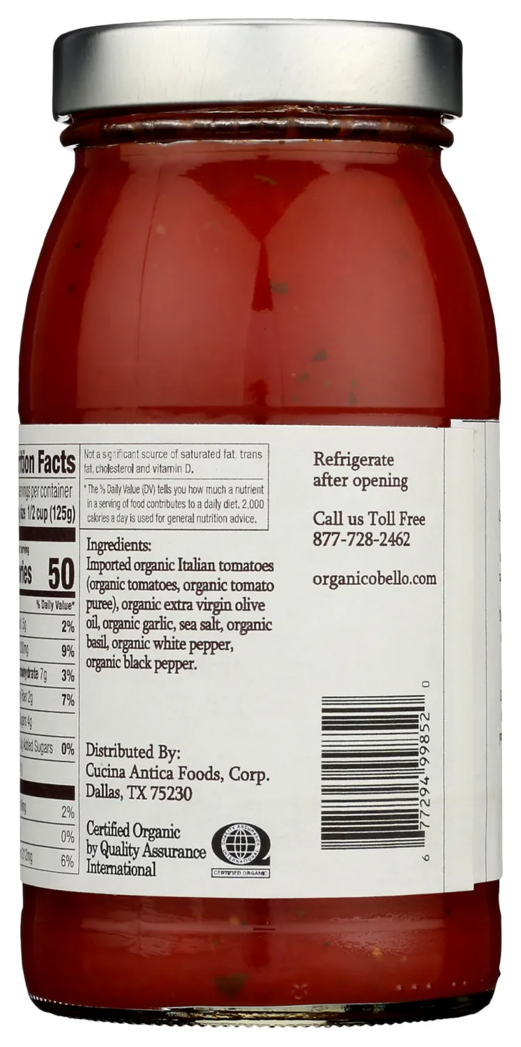 ORGANICO BELLO Organic Mama's Recipe Pasta Sauce, 25 OZ