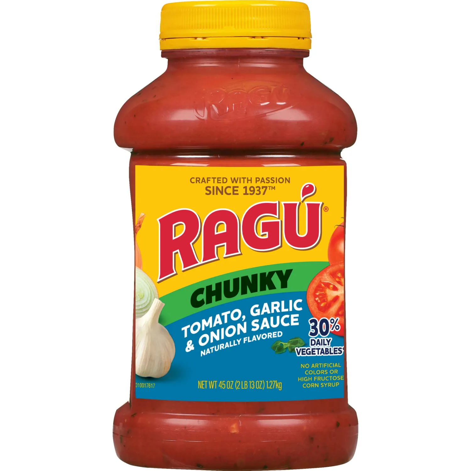 Ragu Chunky Tomato, Garlic and Onion Pasta Sauce, Made with Olive Oil, Diced Tomatoes, Delicious Garlic and Onions, and Italian Herbs and Spices, 45 OZ