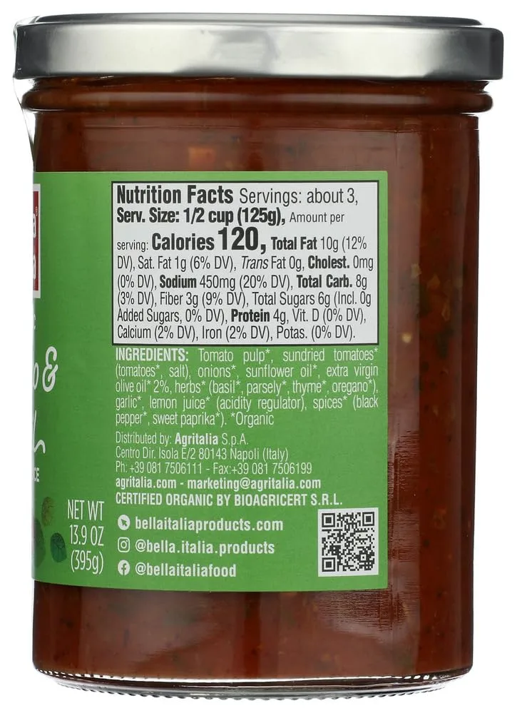 BELLA ITALIA Organic Tomato & Basil Pasta Sauce, 13.9 OZ