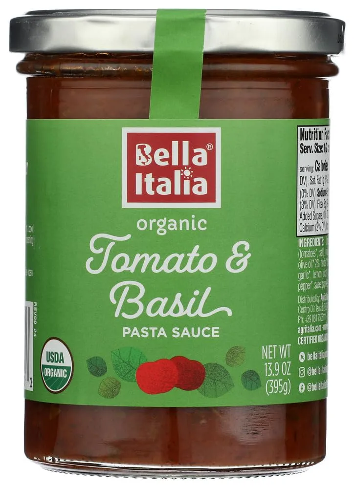 BELLA ITALIA Organic Tomato & Basil Pasta Sauce, 13.9 OZ