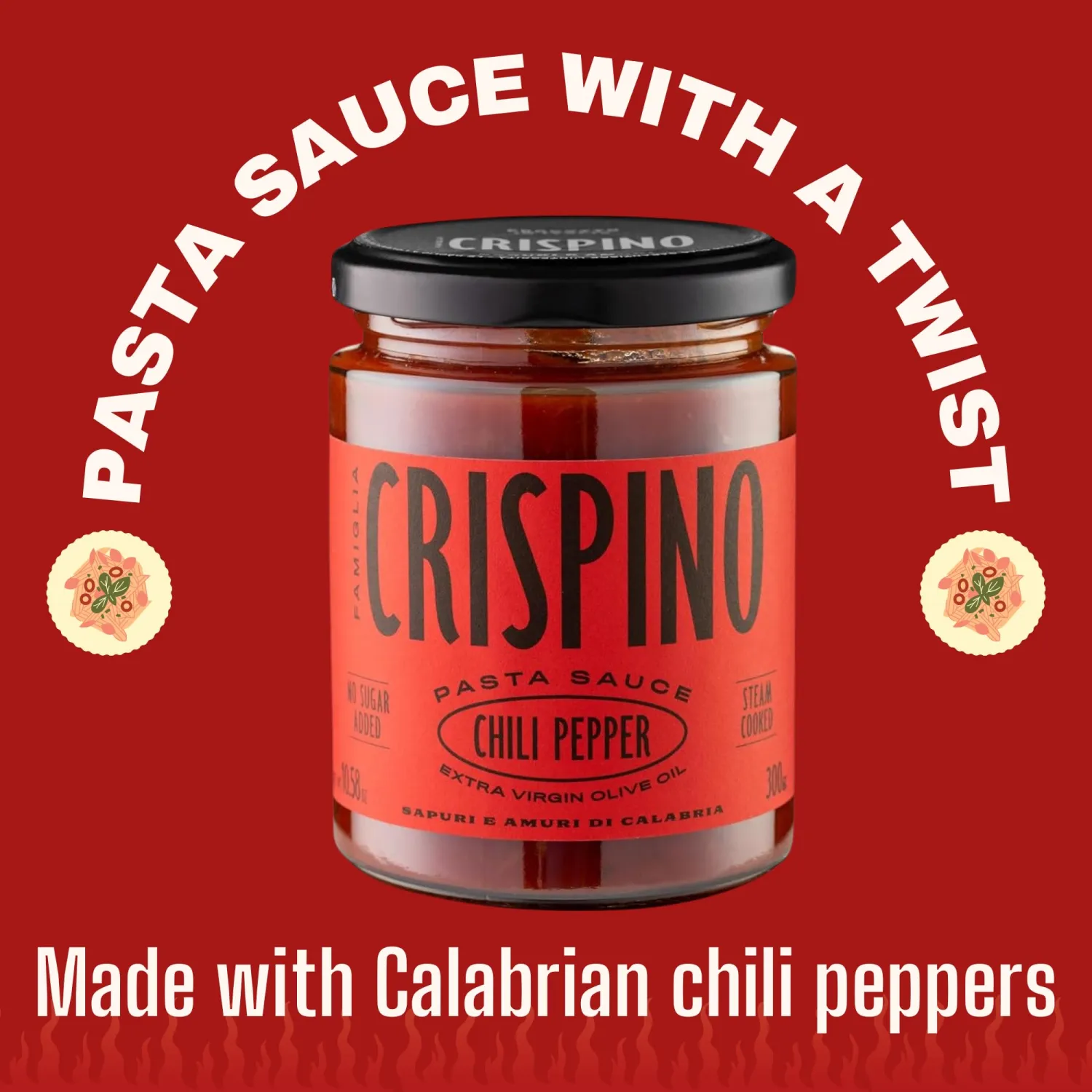 Famiglia Crispino Authentic Italian Pasta Sauce With Calabrian Chili Peppers | Just Two Ingredients | Tomatoes and Chili Peppers | 10.5 oz Glass Jar