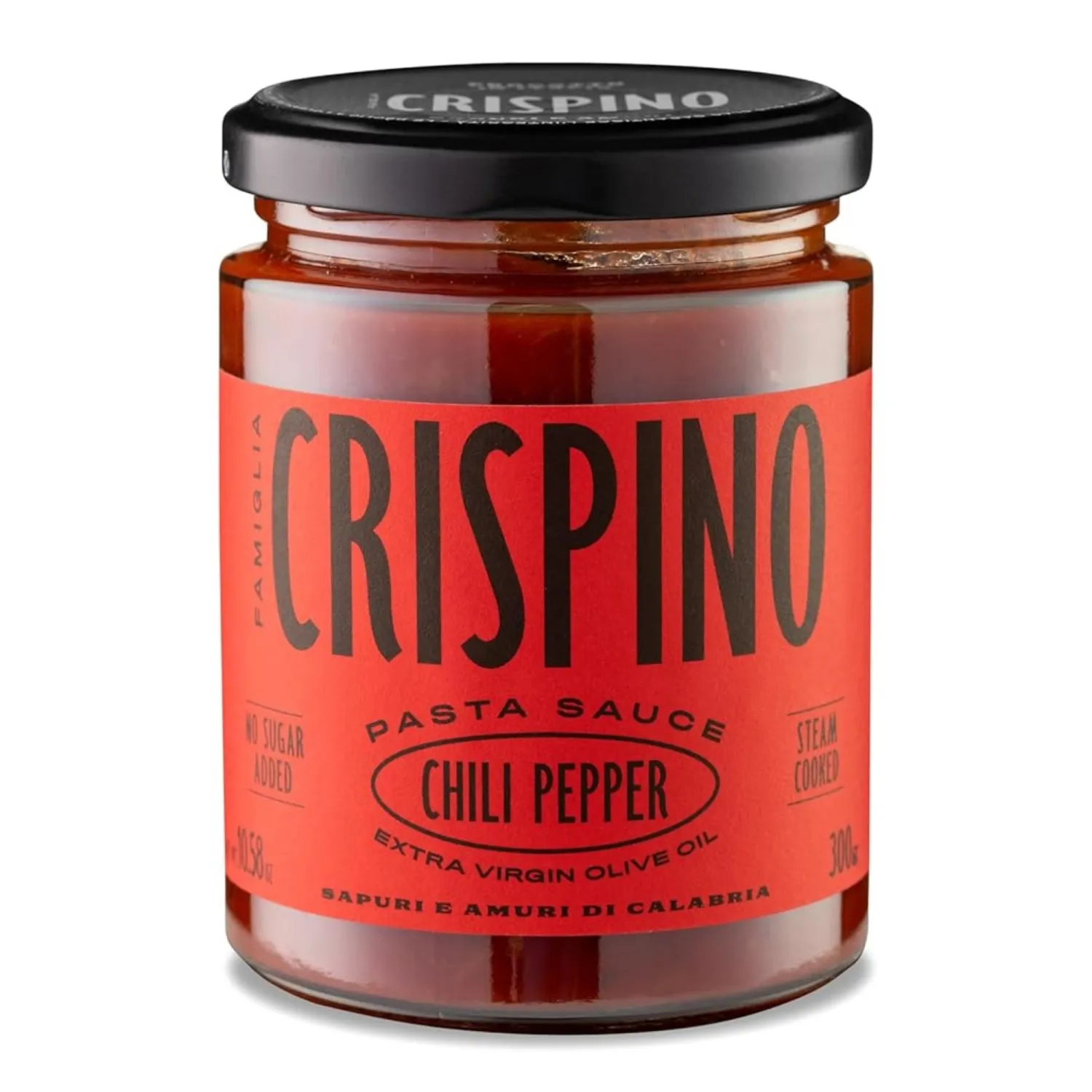 Famiglia Crispino Authentic Italian Pasta Sauce With Calabrian Chili Peppers | Just Two Ingredients | Tomatoes and Chili Peppers | 10.5 oz Glass Jar