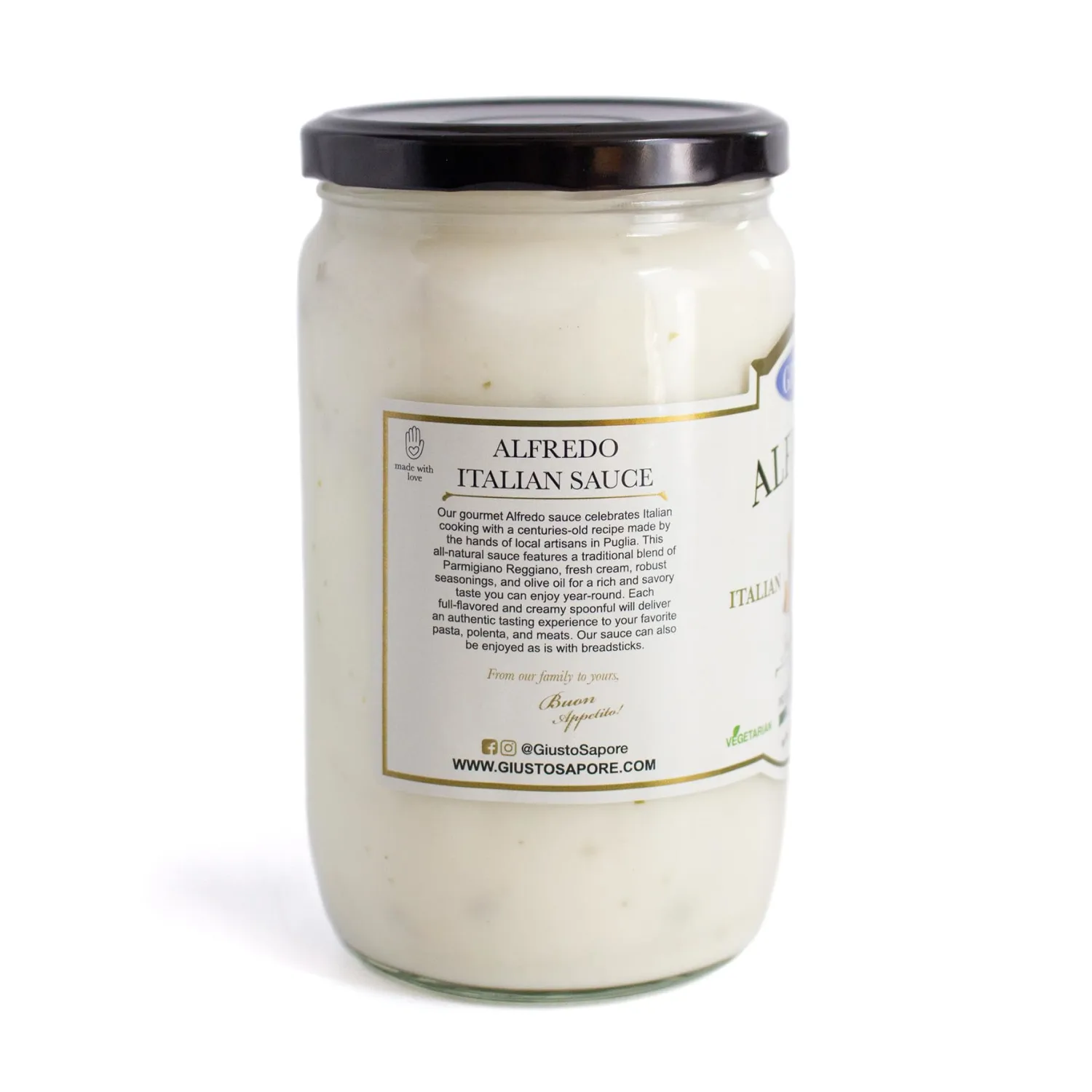 Giusto Sapore Traditional Italian Pasta Sauce 24oz - All Natural Non GMO Italian Premium Gourmet Brand - Made in Italy and Family Owned (Alfredo Sauce)