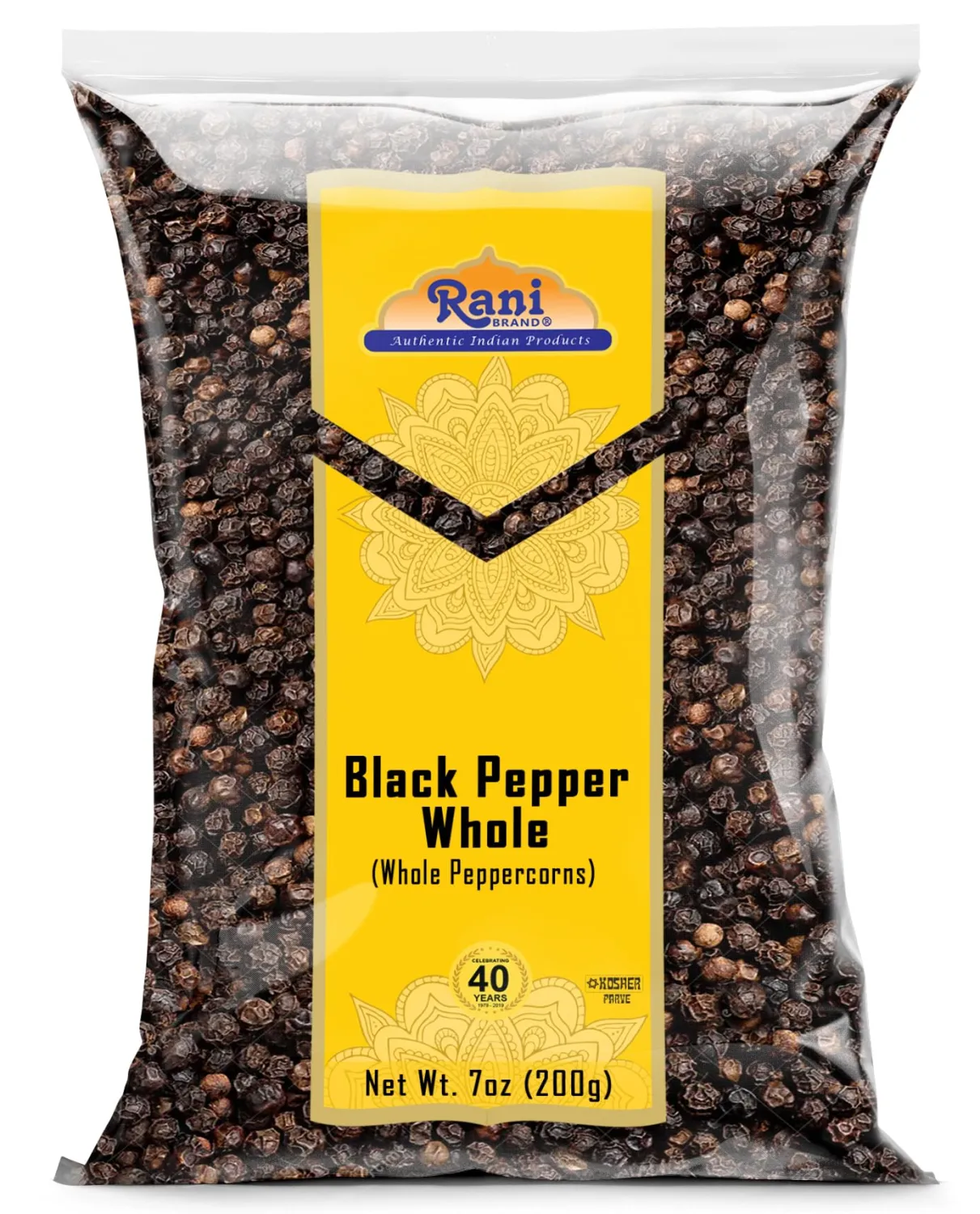 Rani Black Pepper Whole (Peppercorns), Premium MG-1 Grade 7oz (200g) ~ All Natural | Gluten Friendly | Non-GMO | Kosher | Product of Vietnam | Perfect size for Grinders!