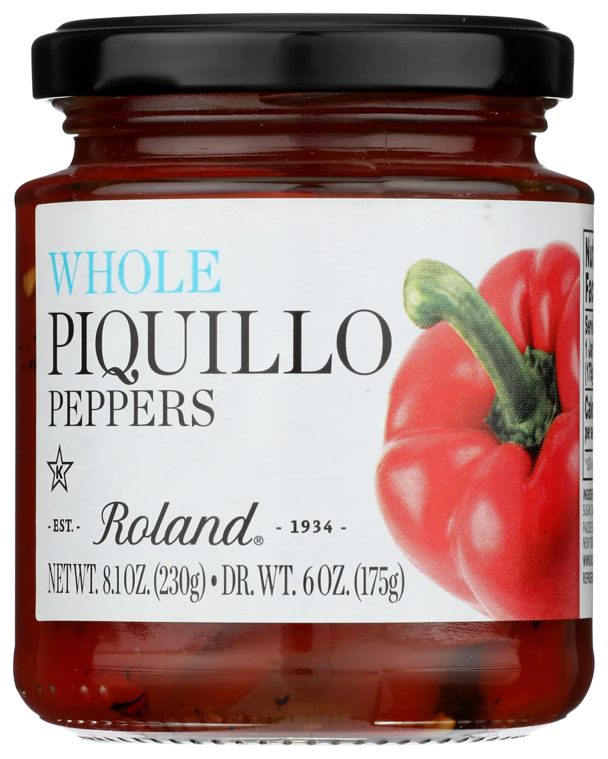 Roland Foods Whole Piquillo Peppers 8.1 Ounce Jar, Pack of 1