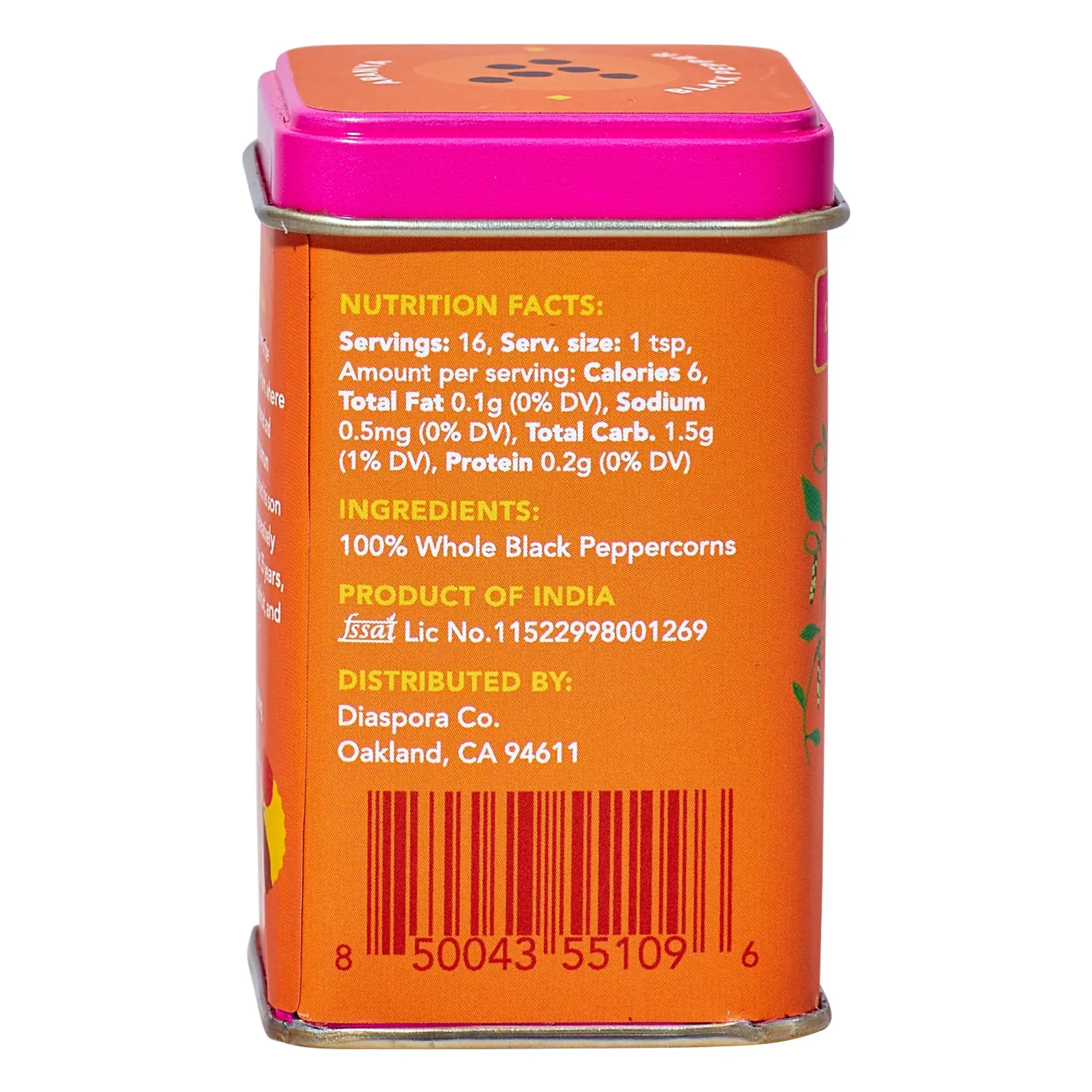 Diaspora Spice Co. Aranya Black Pepper | Single-Origin Whole Black Peppercorns for Grinder Refill | Fresh & Hand-Harvested | 53g Everyday Tin