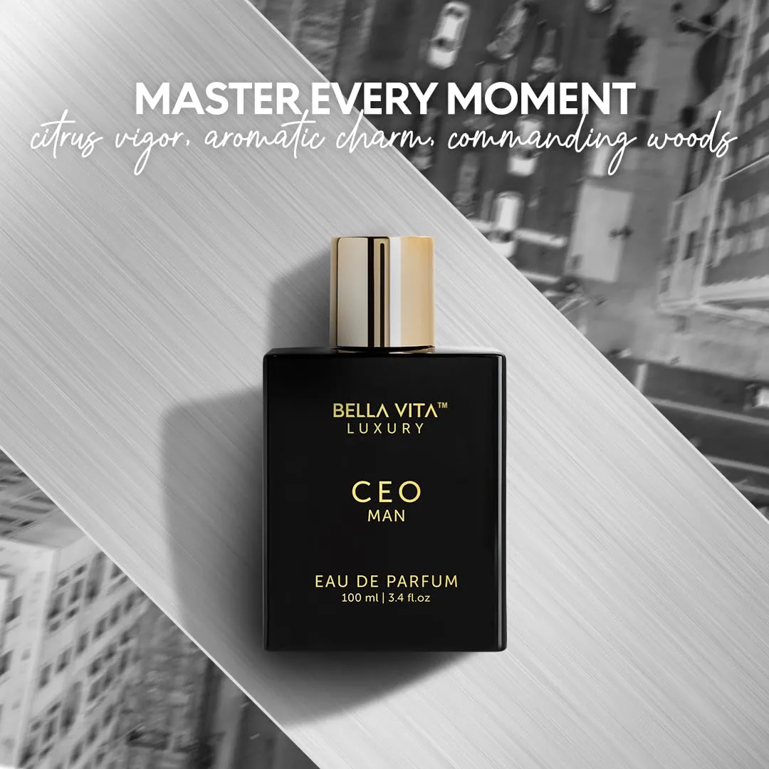 BellaVita Luxury CEO Man Perfume for Men (3.38 fl.oz) | Long-Lasting Men's Perfume with Lemon, Lavender, Tonka & Agarwood Fragrance for Man | CEO Parfum for Men | Vegan & Cruelty-Free Fragrance