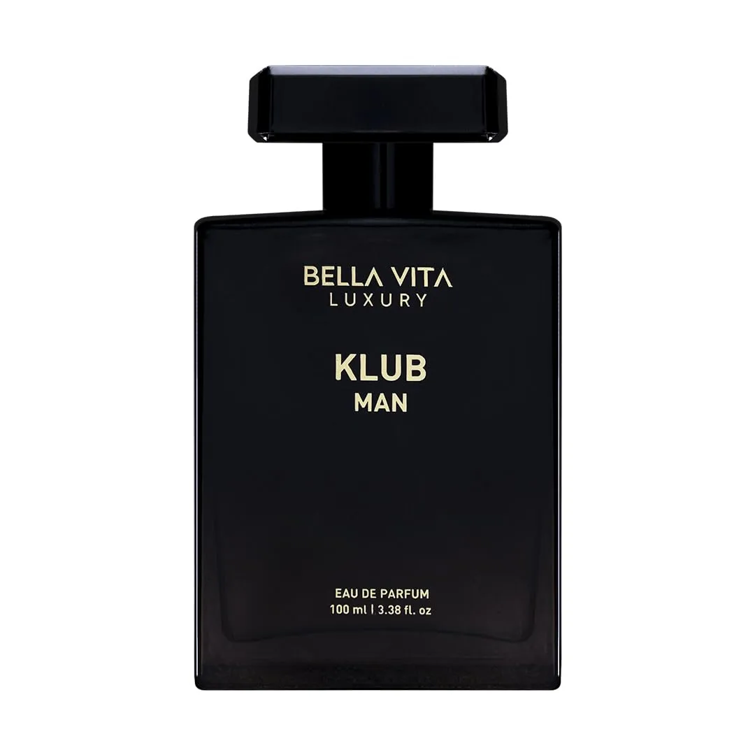 BellaVita Luxury KLUB Men's Eau De Parfum (100ml) | Intense, Masculine Party Perfume for Men | Notes: Lemon, Jasmine, Rose, Musk, Amber and Patchouli | Made with Premium Long-Lasting Perfume Oils
