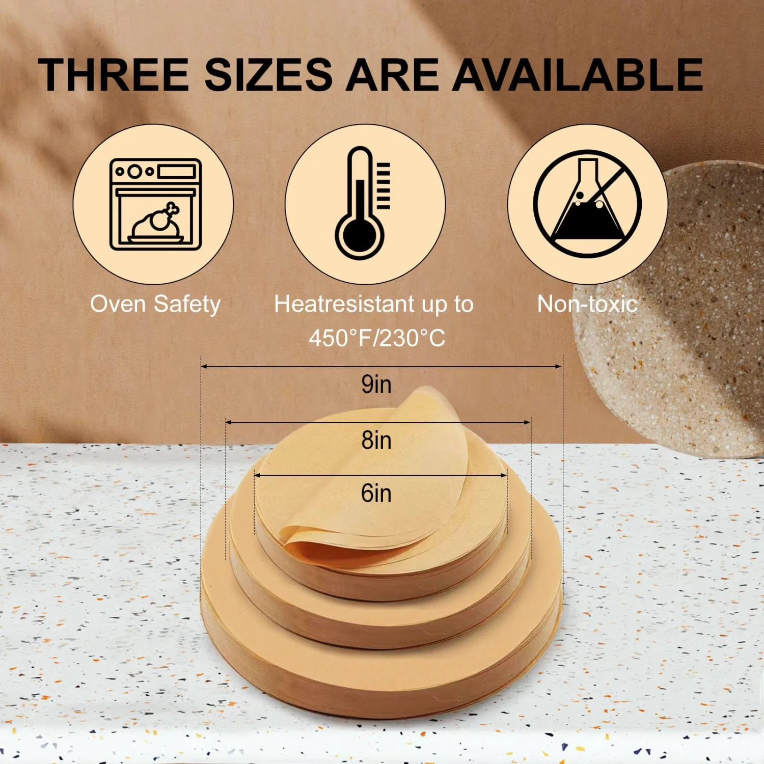 6-Inch Baking Sheet Rounds - Kraft Unbleached Parchment Paper, Non-Stick, Easy to Demold, Waterproof, Tear-Resistant, Parchment Paper Rounds is a Good Tools for Baking