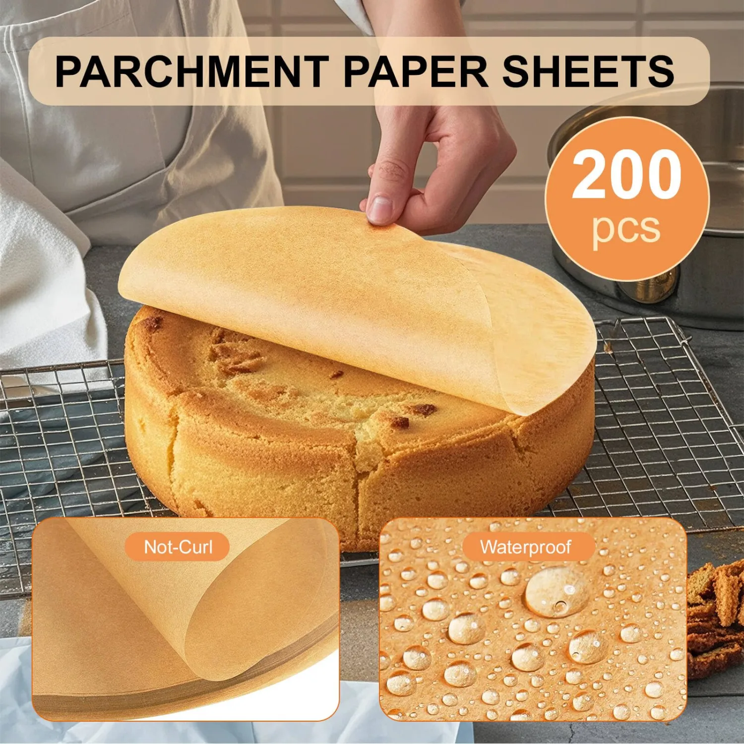 6-Inch Baking Sheet Rounds - Kraft Unbleached Parchment Paper, Non-Stick, Easy to Demold, Waterproof, Tear-Resistant, Parchment Paper Rounds is a Good Tools for Baking
