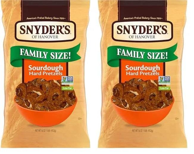 Snyder's of Hanover Sourdough Hard Pretzels, 16 Oz Bag (Pack of 2)