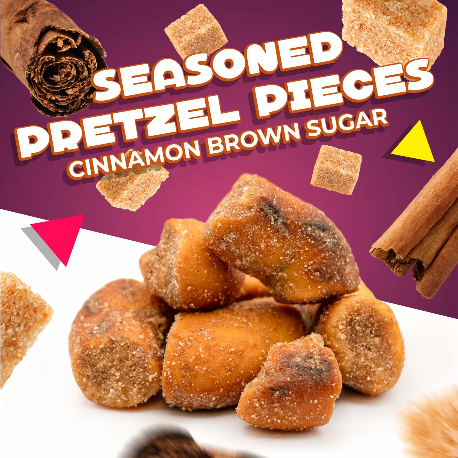 Cinnamon Brown Sugar Pretzel Pieces | 1 Pound Bag | Sweet and Crunchy Seasoned Pretzels | Cinnamon Sugar Pretzel Bites for Office, Gifting and Coffee Breaks