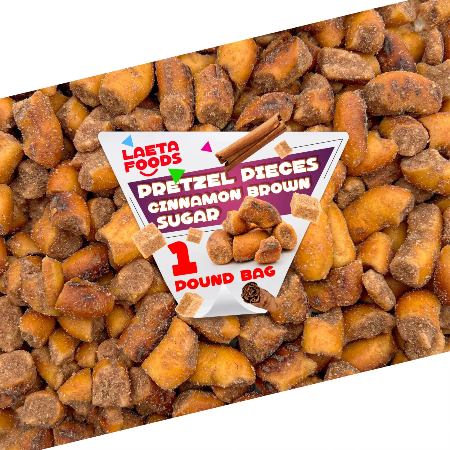 Cinnamon Brown Sugar Pretzel Pieces | 1 Pound Bag | Sweet and Crunchy Seasoned Pretzels | Cinnamon Sugar Pretzel Bites for Office, Gifting and Coffee Breaks