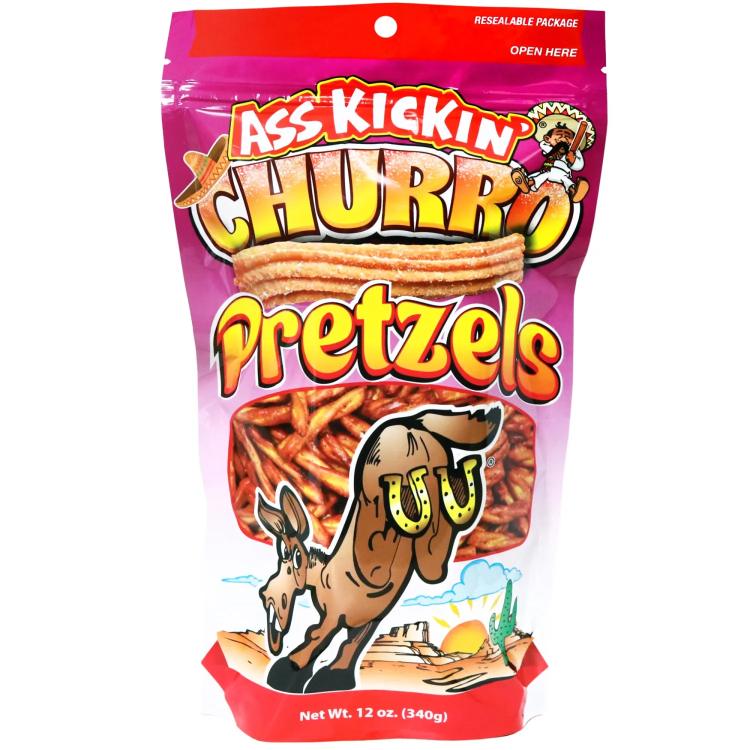 ASS KICKIN’ Pretzels 12 Ounce Size Flavor Pack Seasoned Pretzel Twists (12oz, Churro)