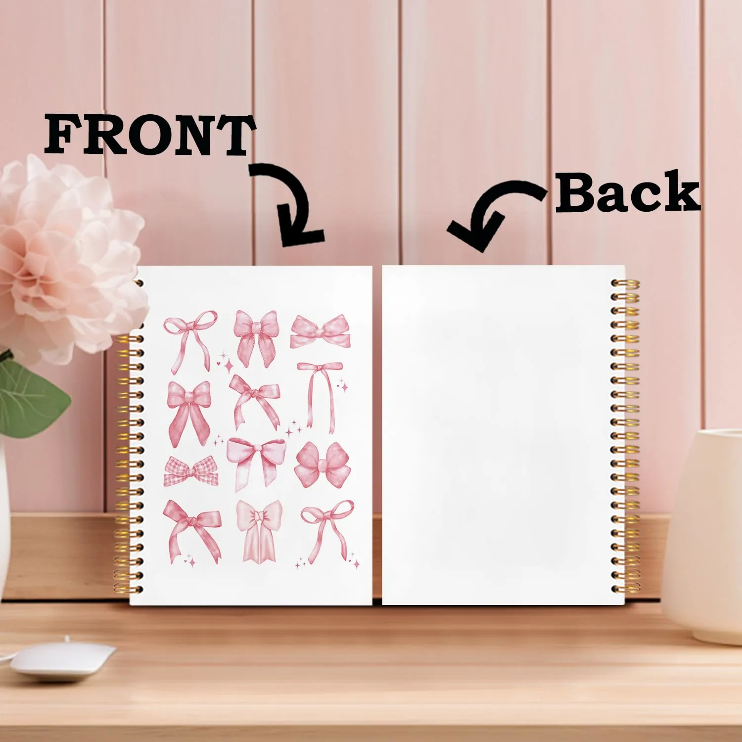 SNNDER Coquette Pink Bow Notebook, Girly Preppy Bow Journal, Aesthetic Notebook Journal for Women, Coquette Girly Office Supplies, Preppy Pink Hardcover Spiral Notebooks 5.5x8.3 Inch