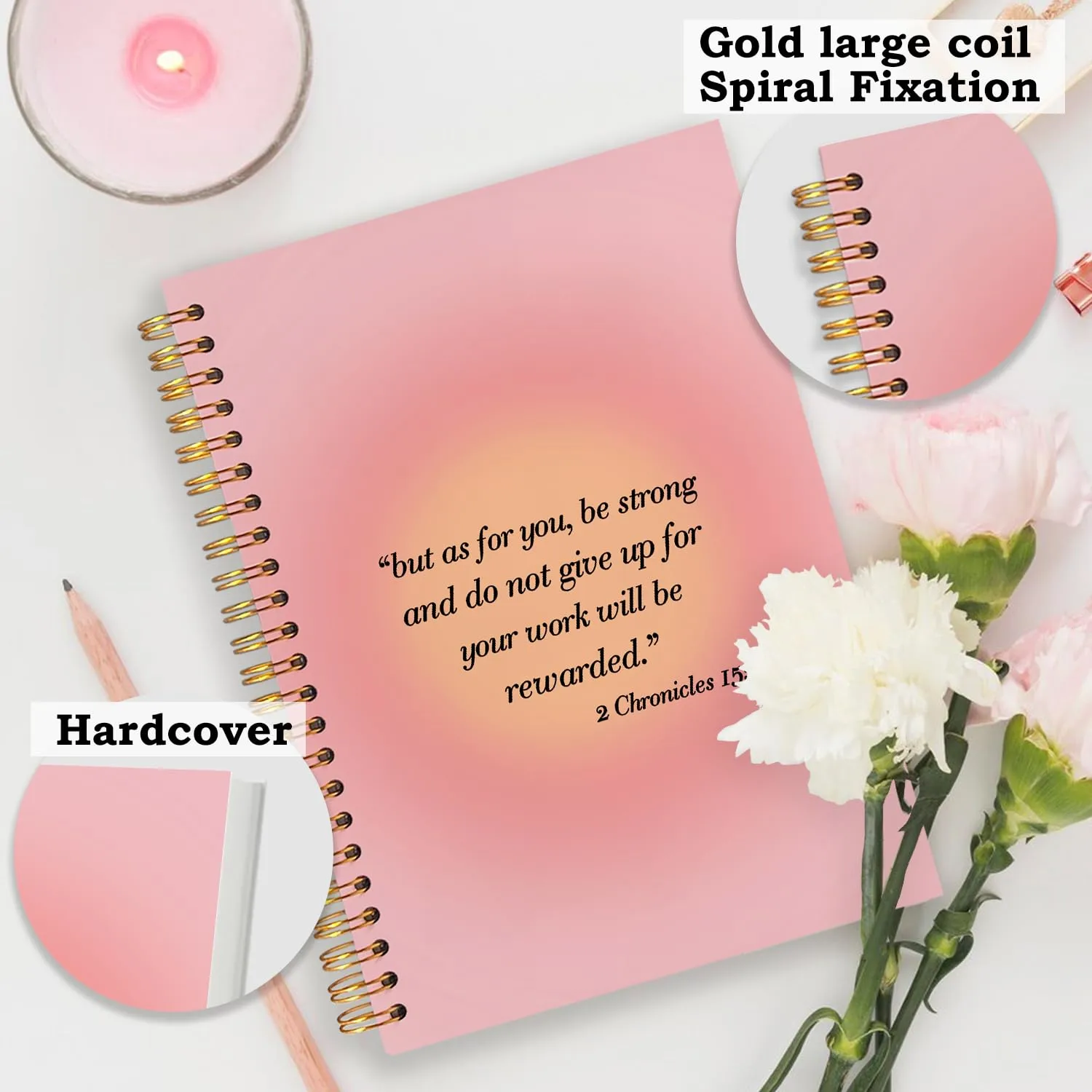SNNDER Preppy Pink Christian Spiral Notebooks, Inspirational Quote Journaling Notebook, Church Religious Journaling Notebook, Bible Verse Scripture Notebook for Note Taking Work, 5.5x8.3 Inch