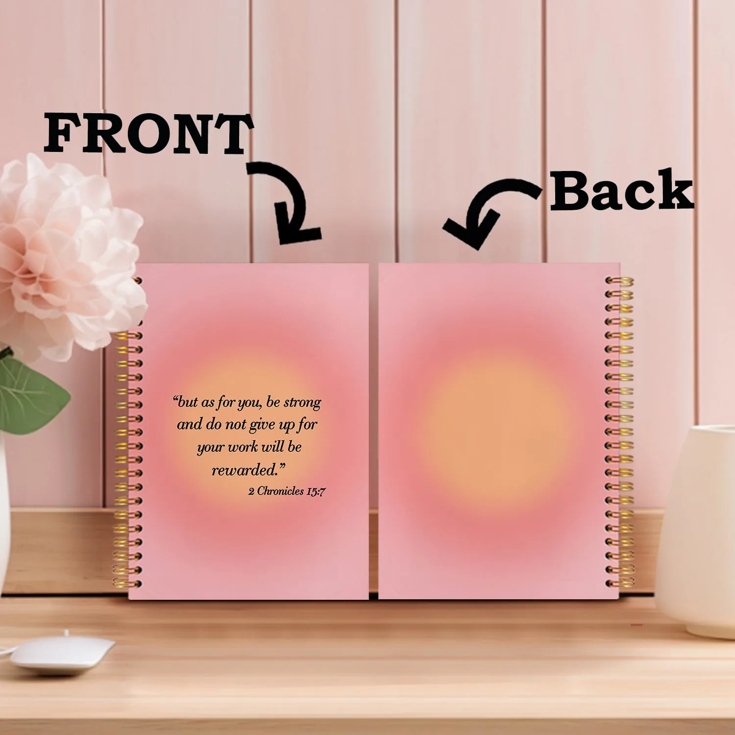 SNNDER Preppy Pink Christian Spiral Notebooks, Inspirational Quote Journaling Notebook, Church Religious Journaling Notebook, Bible Verse Scripture Notebook for Note Taking Work, 5.5x8.3 Inch