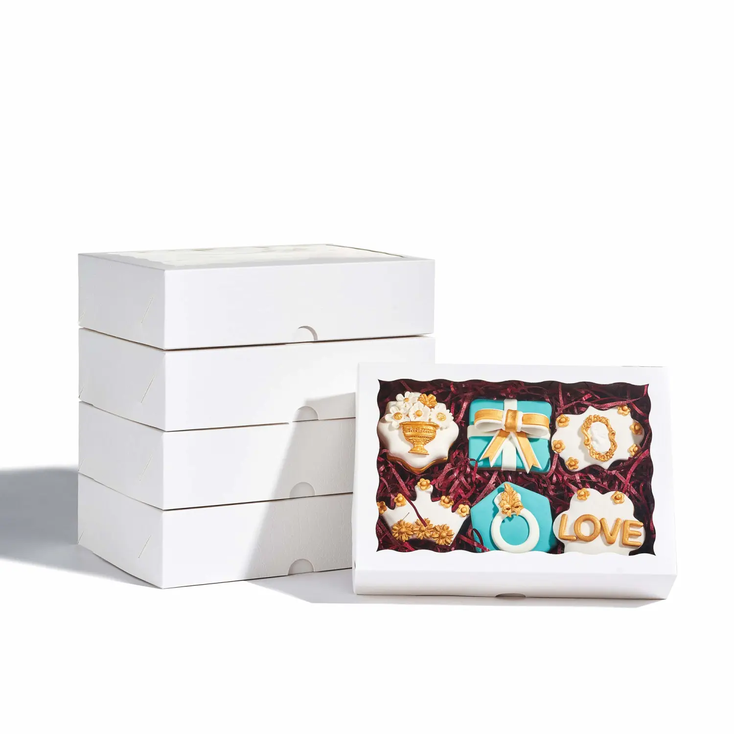 4PCS 10 x 7 x 2.5 inches Cookies Bakery Boxes with Window, Cakesicle, Chocolate Bomb, Macaron, Clear Chocolate Covered Strawberries, Pretzel Rods Boxes