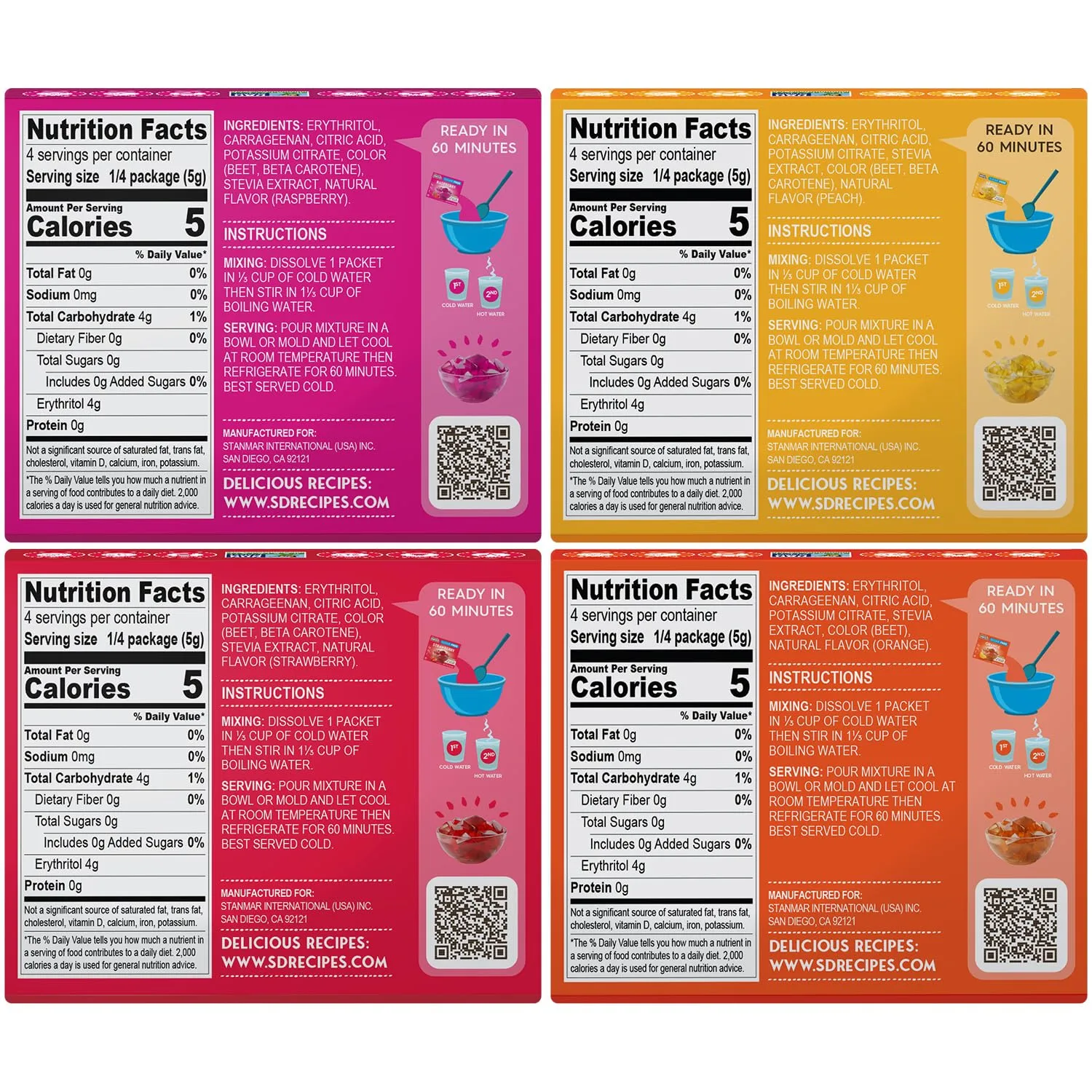 Simply Desserts Sugar-Free Jel Variety 4-Pack (Raspberry, Peach, Orange, Strawberry) — Vegan Dessert, Keto Snacks, Diabetic Friendly & Kosher, 1.7 Oz Ea