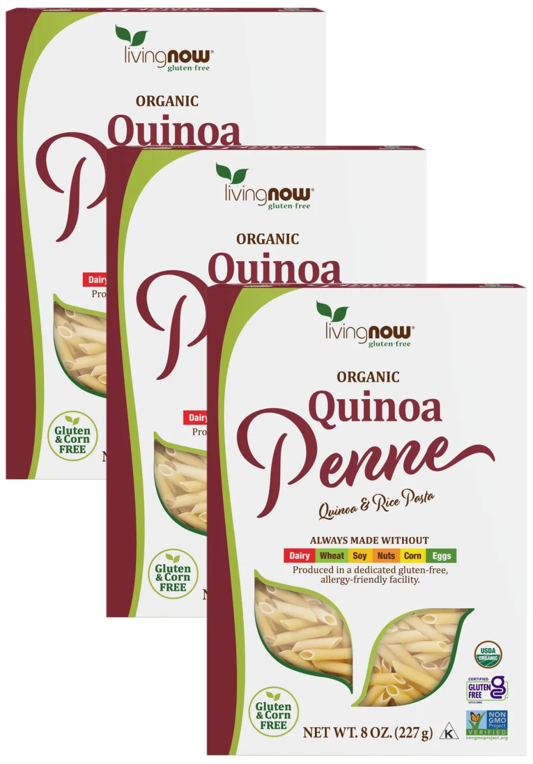 NOW Foods, Organic Quinoa Penne, Gluten-Free, Corn-Free, Non-GMO, Quinoa and Rice Pasta, 8-Ounce (Pack of 3)