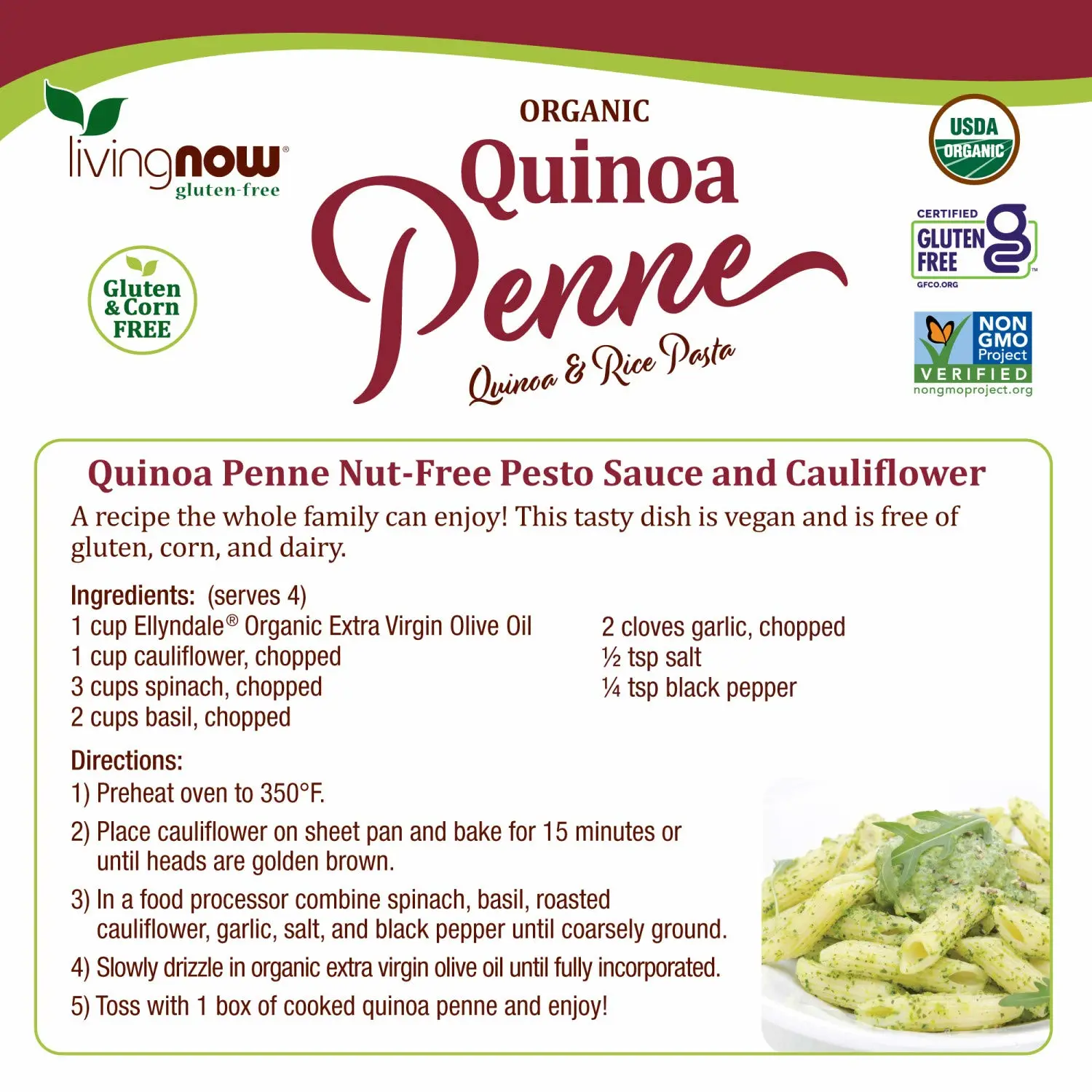 NOW Foods, Organic Quinoa Penne, Gluten-Free, Corn-Free, Non-GMO, Quinoa and Rice Pasta, 8-Ounce (Pack of 3)