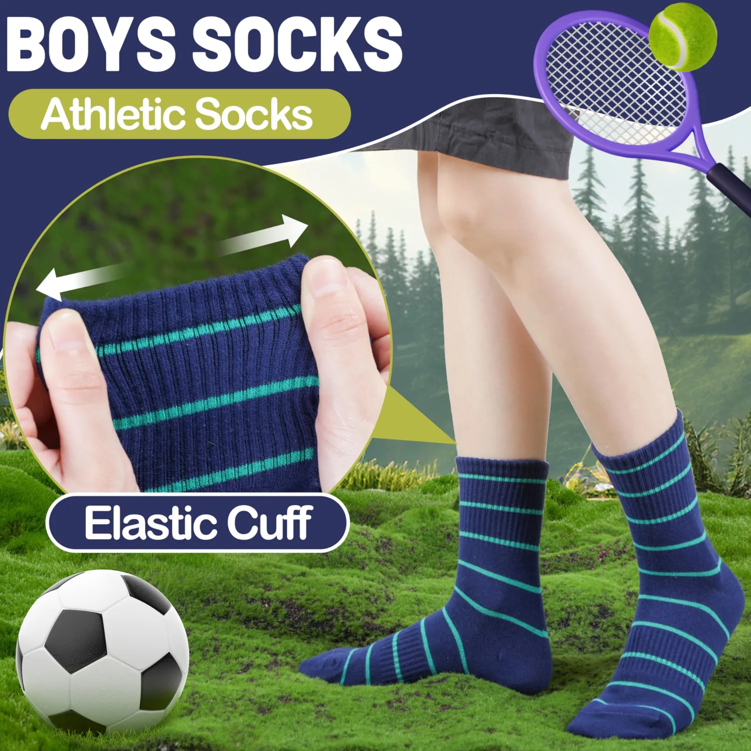 EBMORE 6 Pairs Kids Boys Socks Athletic Basketball Sport Breathable Crew Soft Cotton Youth Socks for Outdoor