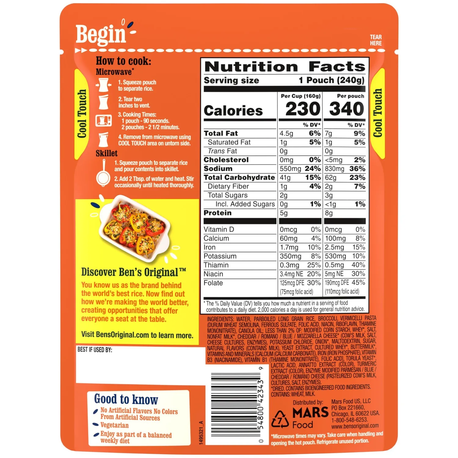 BEN'S ORIGINAL Ready Rice Cheddar Broccoli Flavored Rice, Easy Dinner Side, 8.5 oz Pouch