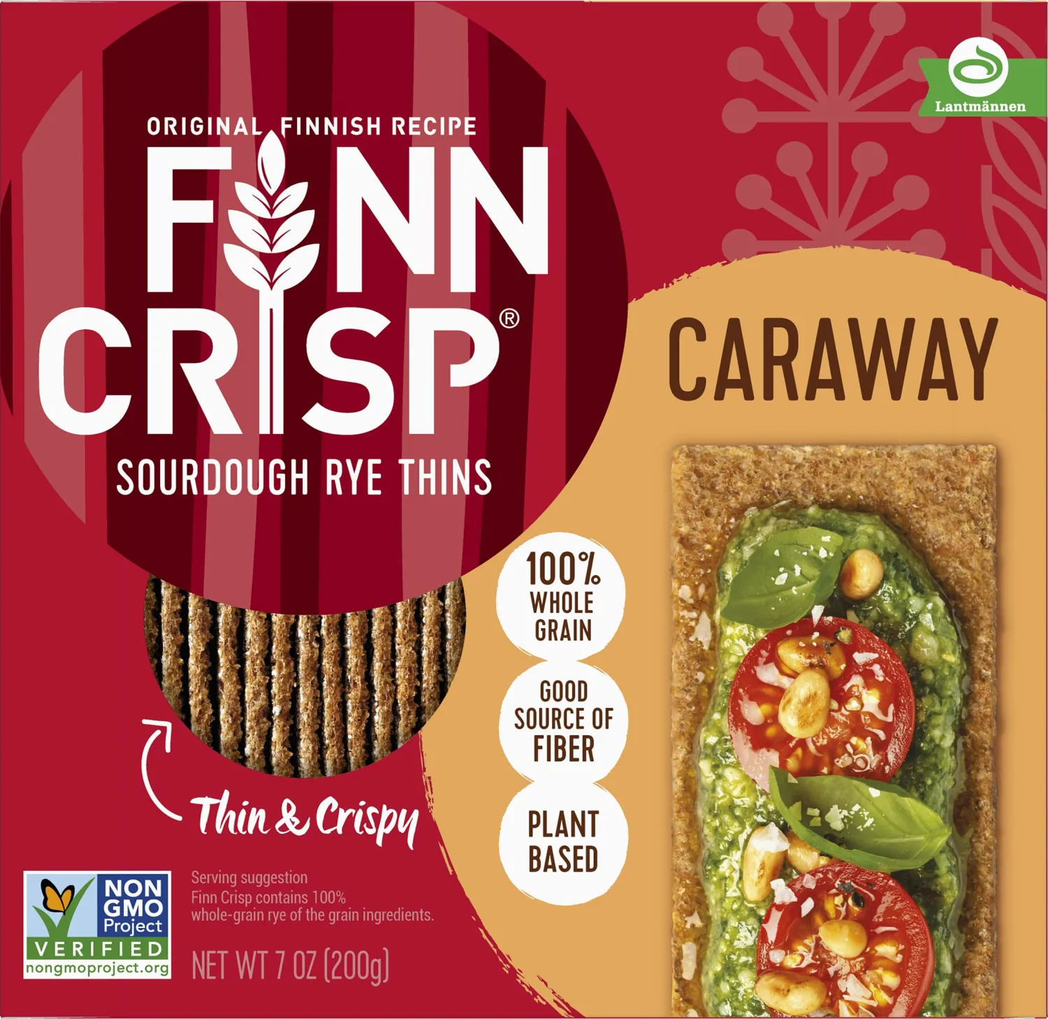 Finn Crisps Rye Crispbread with Caraway 7oz | Thin, Crispy Rye Flatbreads with Caraway | Multipack of Authentic Finnish Sourdough Crispbread | Caraway Rye Crackers by Finn Crisp [2 Boxes x 7oz]
