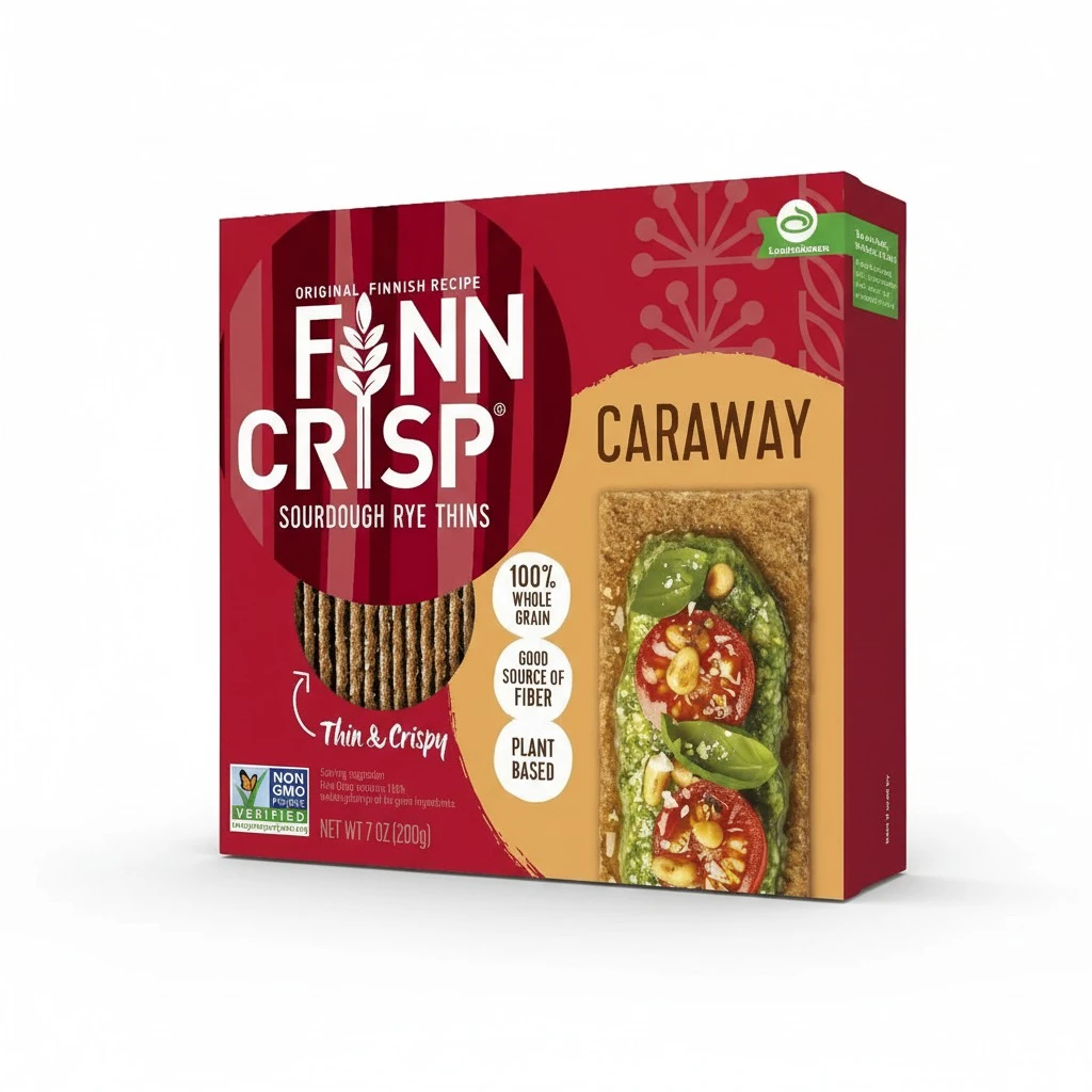 Finn Crisps Rye Crispbread with Caraway 7oz | Thin, Crispy Rye Flatbreads with Caraway | Multipack of Authentic Finnish Sourdough Crispbread | Caraway Rye Crackers by Finn Crisp [2 Boxes x 7oz]