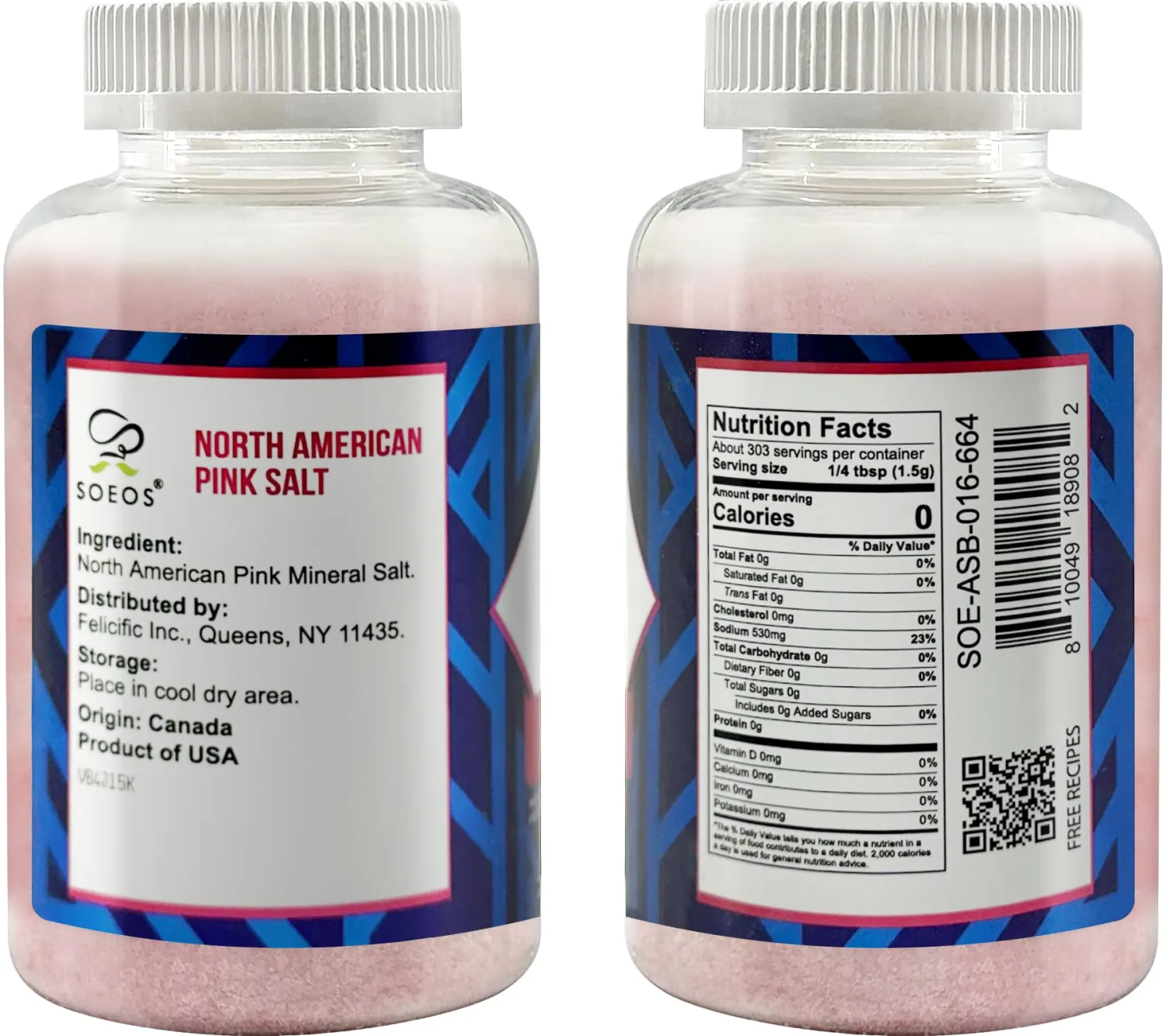 Soeos American Pink Salt, Fine Grain 16 Ounce, Pink Rock Salt, Salt for Grinder Refill, Perfect for Cooking & Seasoning