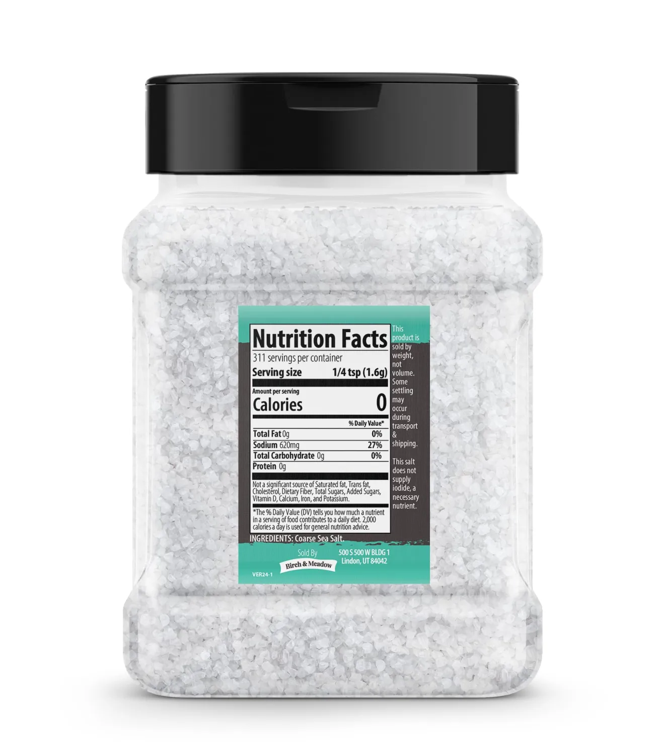 Birch & Meadow Coarse Grain Sea Salt, 1.1 lb, Kitchen Essential, Cooking & More