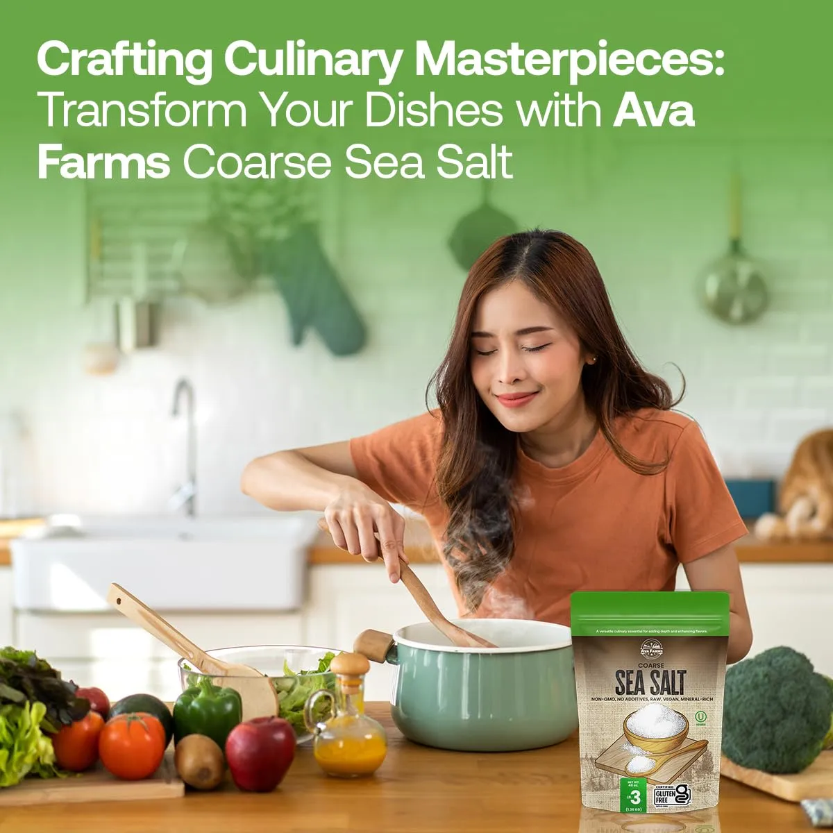 Ava Farms Sea Salt - Coarse – 3 Lb. –Gluten-Free, Non-GMO, Vegan, Raw, Kosher, Mineral Rich – Resealable Bag