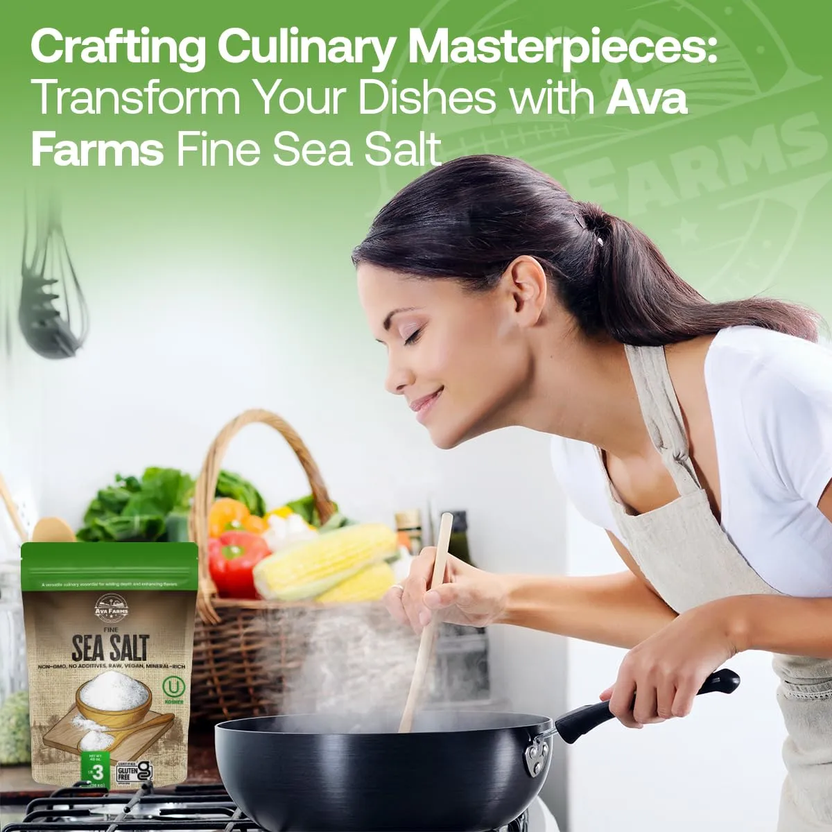 Ava Farms Sea Salt - Fine – 3 Lb. - Gluten-Free, Non-GMO, Vegan, Raw, Kosher, Mineral Rich – Resealable Bag