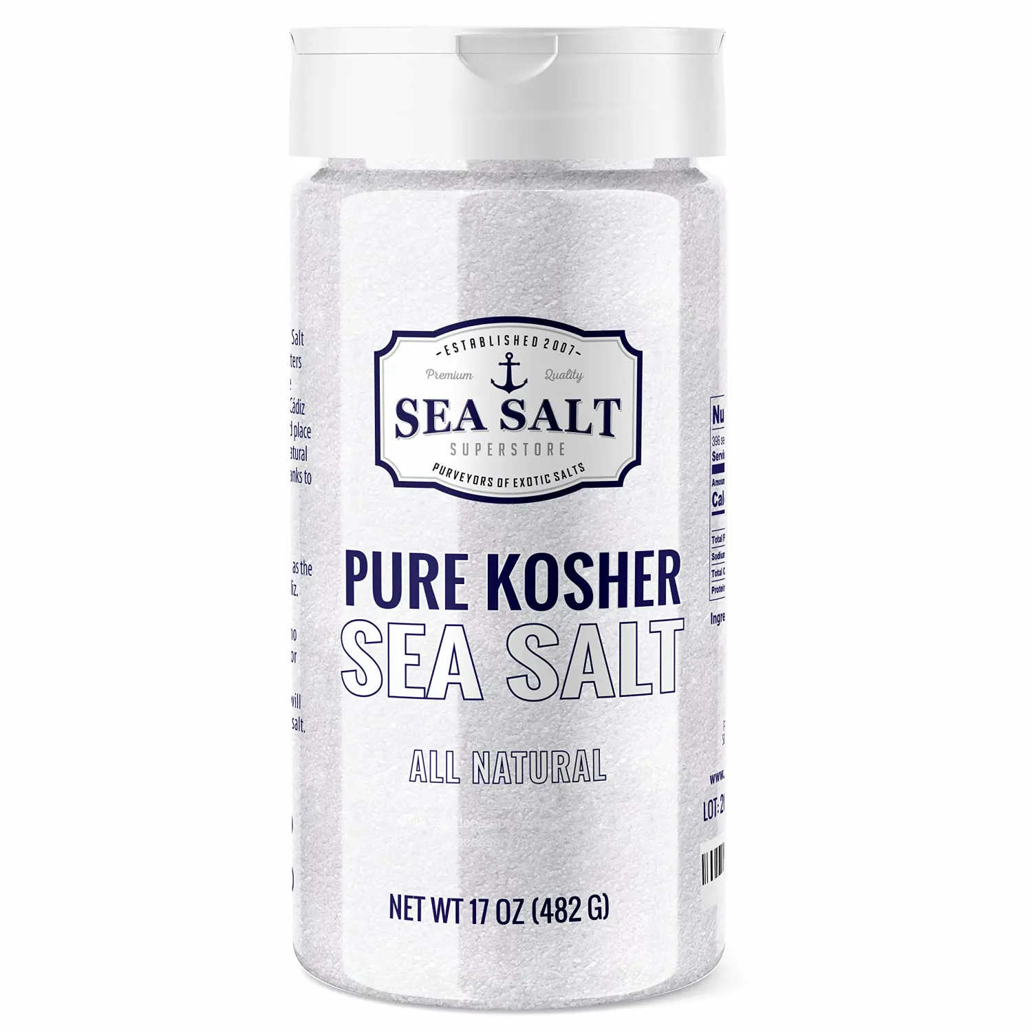 Kosher Sea Salt, Fine Grain Sea Salt, Non-Iodized (1 lb Shaker)