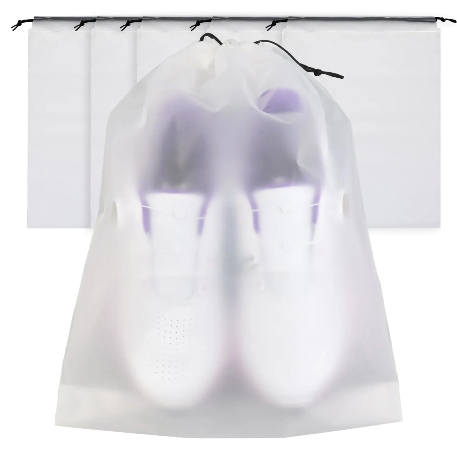 6 Pack Transparent Shoe Bags for Travel, Large Clear Drawstring Shoe Organizer Bags for Men & Women, PE Waterproof Dustproof Portable Shoe Storage Pouch for Luggage, Backpack, Gym