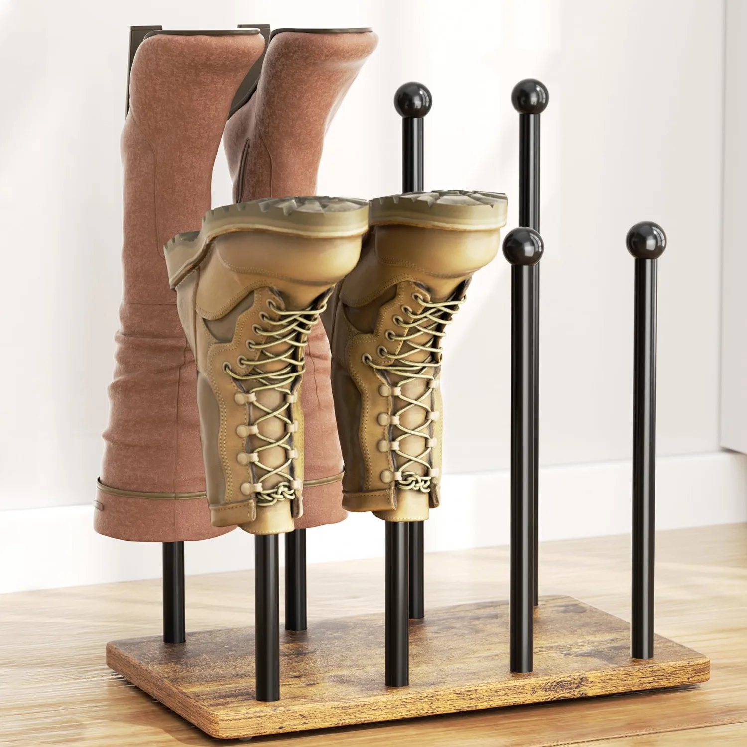pickpiff Boot Rack 1 Pack Shoe Organizer 16.4'' Tall Free Standing Shoes Holder Metal With Wood Base