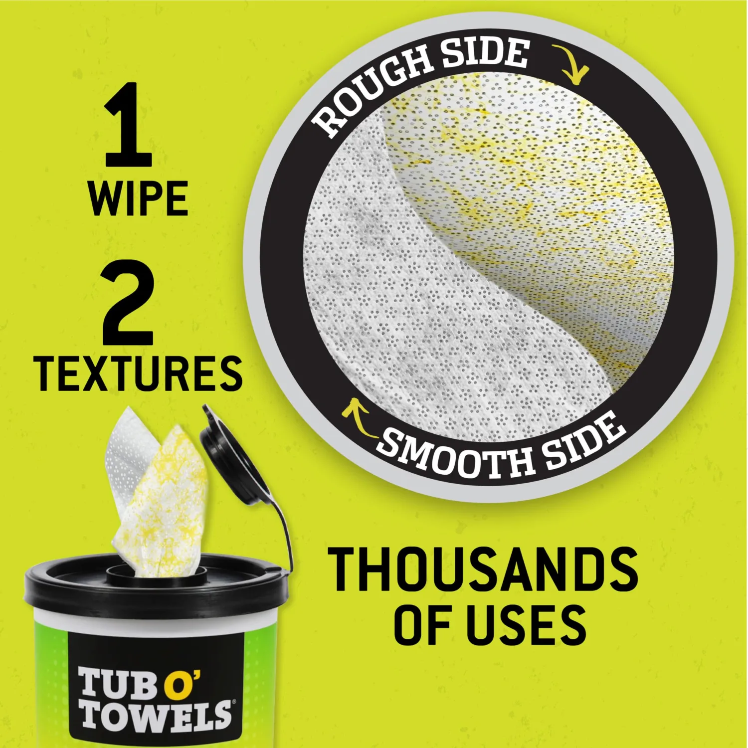 Tub O’ Towels TW75 Heavy-Duty 10" x 12" Size Multi-Surface Cleaning Wipes, Dual Texture, 75 Count Per Canister